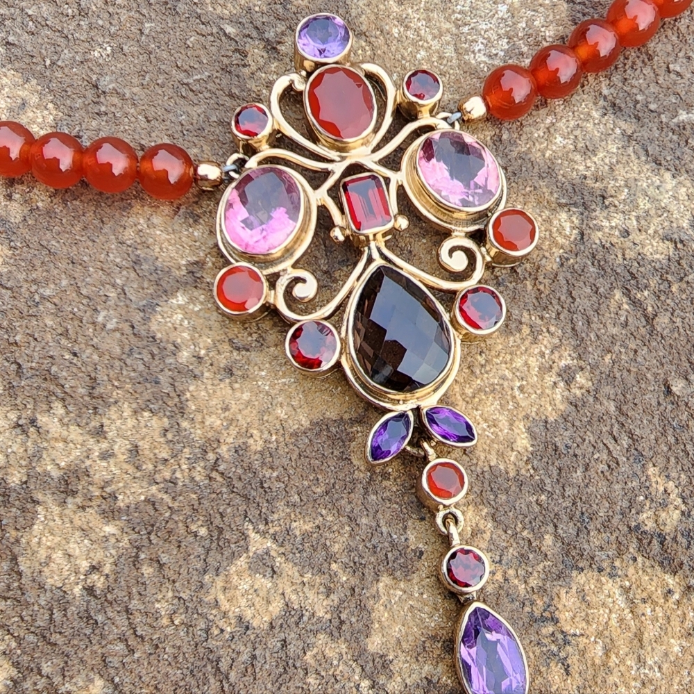 Nicky Butler Carnelian Amethyst Garnet Bronze Collection NB Necklace Designer - Picture 2 of 12